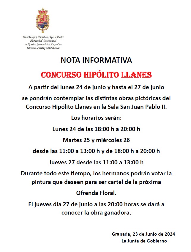 Nota informativa Concurso Hipólito Llanes